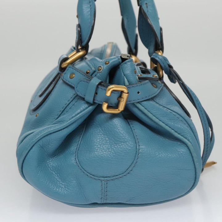 Chloe Paddington Hand Bag Leather Blue Gold Silver 103864