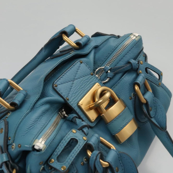 Chloe Paddington Hand Bag Leather Blue Gold Silver 103864