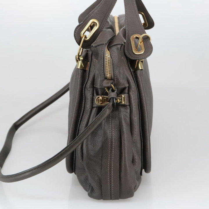 Chloe Paraty Shoulder Bag Leather Brown Gold 103875