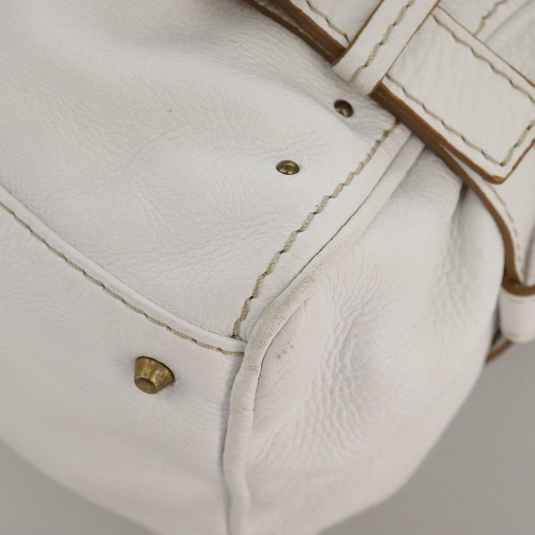 Chloe Paddington Shoulder Bag Leather White Gold Silver 103895