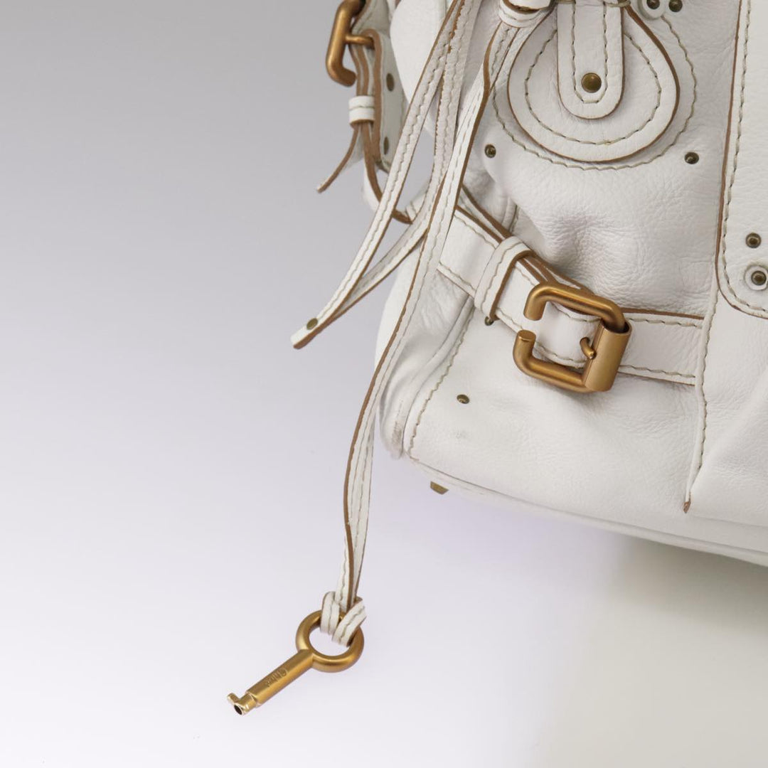 Chloe Paddington Shoulder Bag Leather White Gold Silver 103895