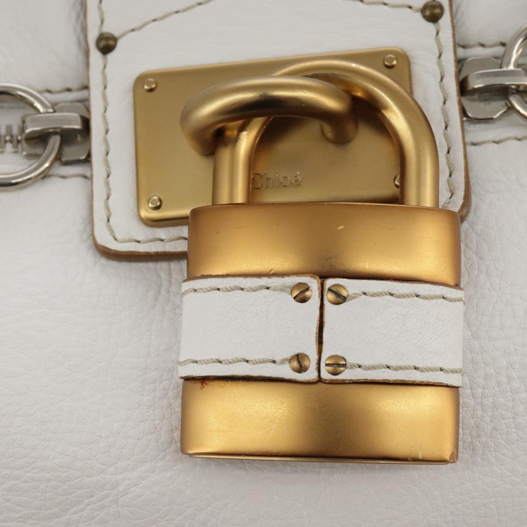 Chloe Paddington Shoulder Bag Leather White Gold Silver 103895
