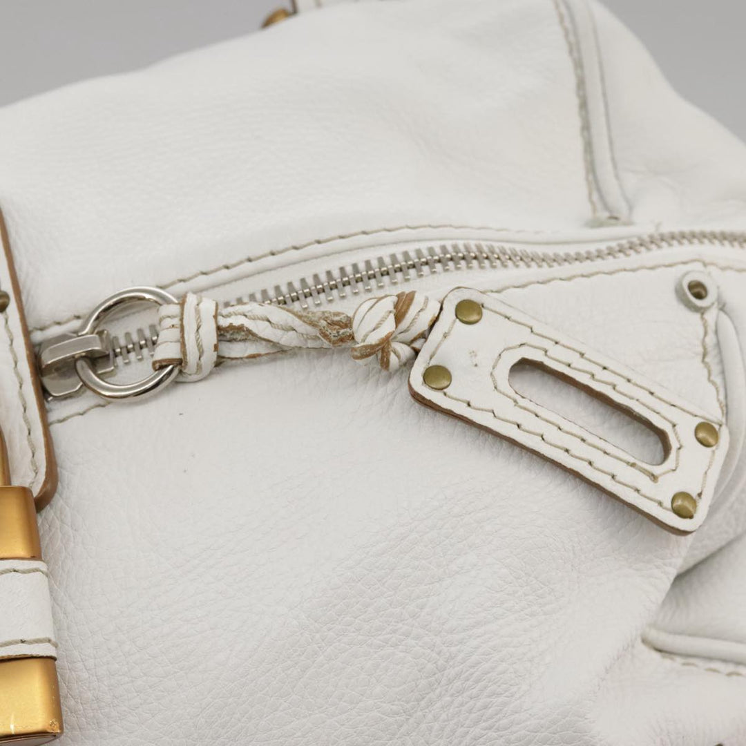 Chloe Paddington Shoulder Bag Leather White Gold Silver 103895