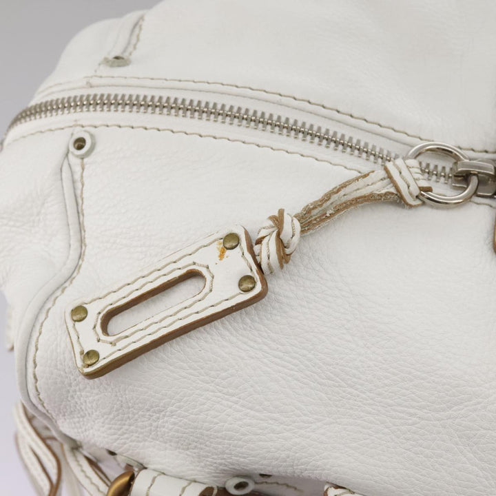 Chloe Paddington Shoulder Bag Leather White Gold Silver 103895
