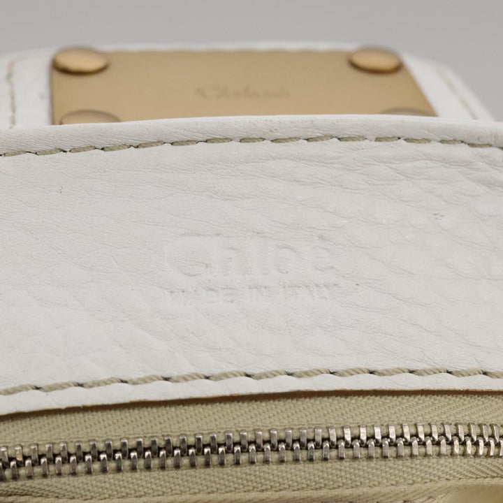 Chloe Paddington Shoulder Bag Leather White Gold Silver 103895