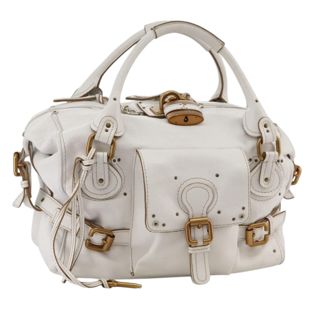 Chloe Paddington Shoulder Bag Leather White Gold Silver 103895