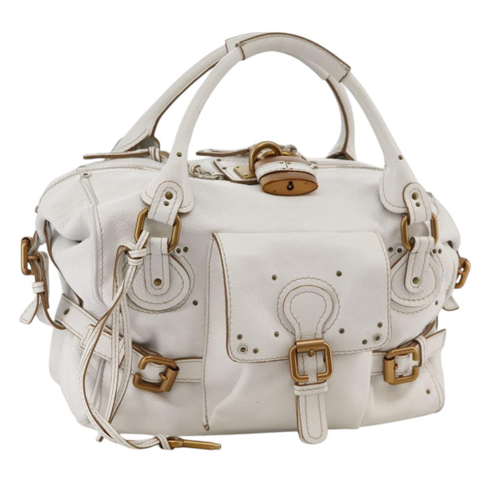 Chloe Paddington Shoulder Bag Leather White Gold Silver 103895