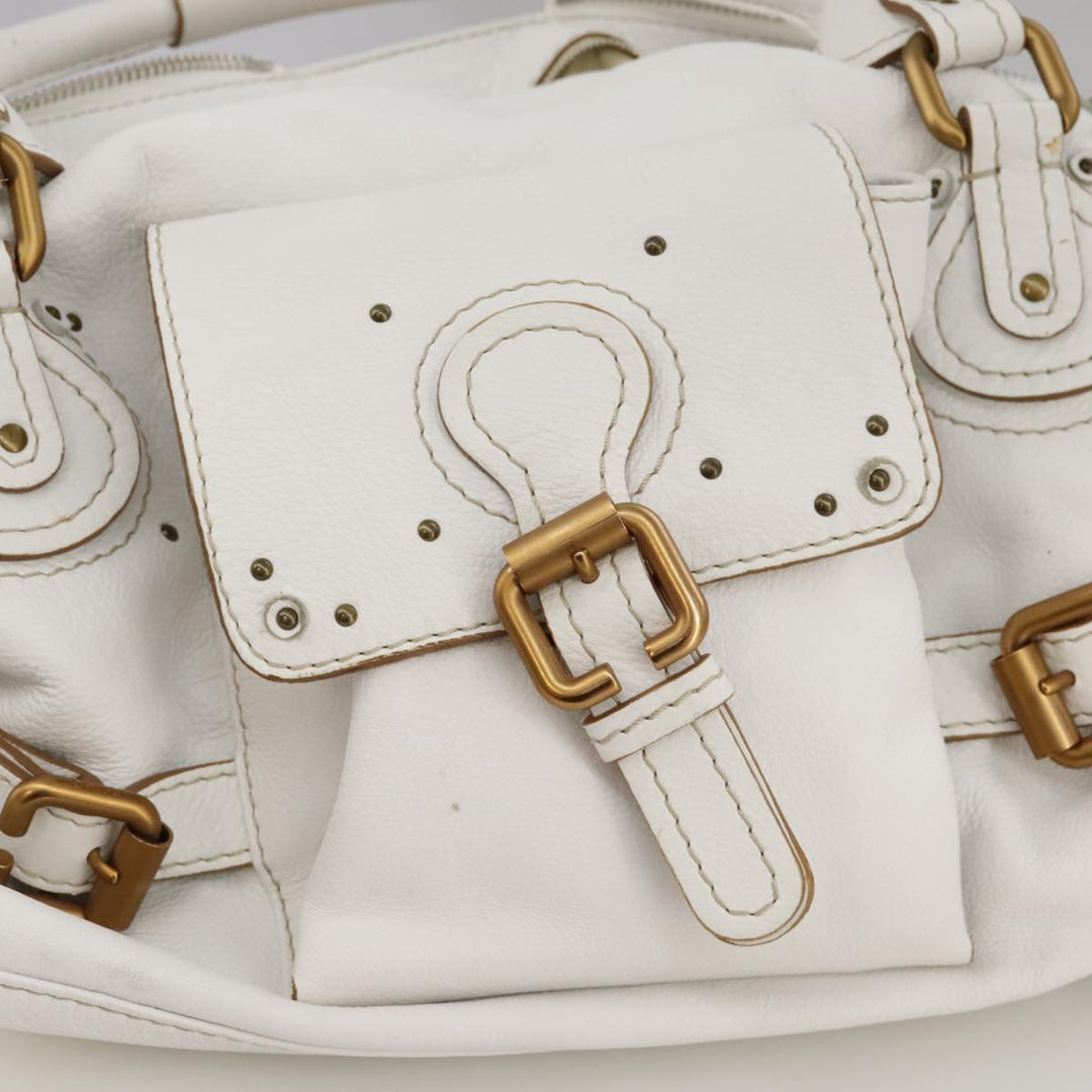 Chloe Paddington Shoulder Bag Leather White Gold Silver 103895