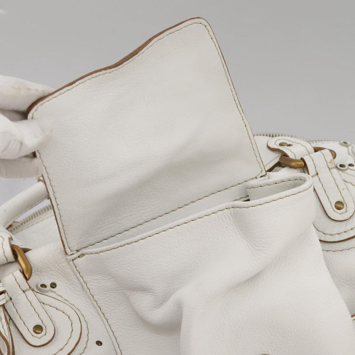 Chloe Paddington Shoulder Bag Leather White Gold Silver 103895