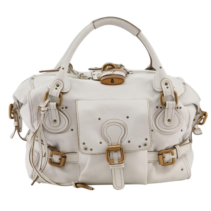 Chloe Paddington Shoulder Bag Leather White Gold Silver 103895
