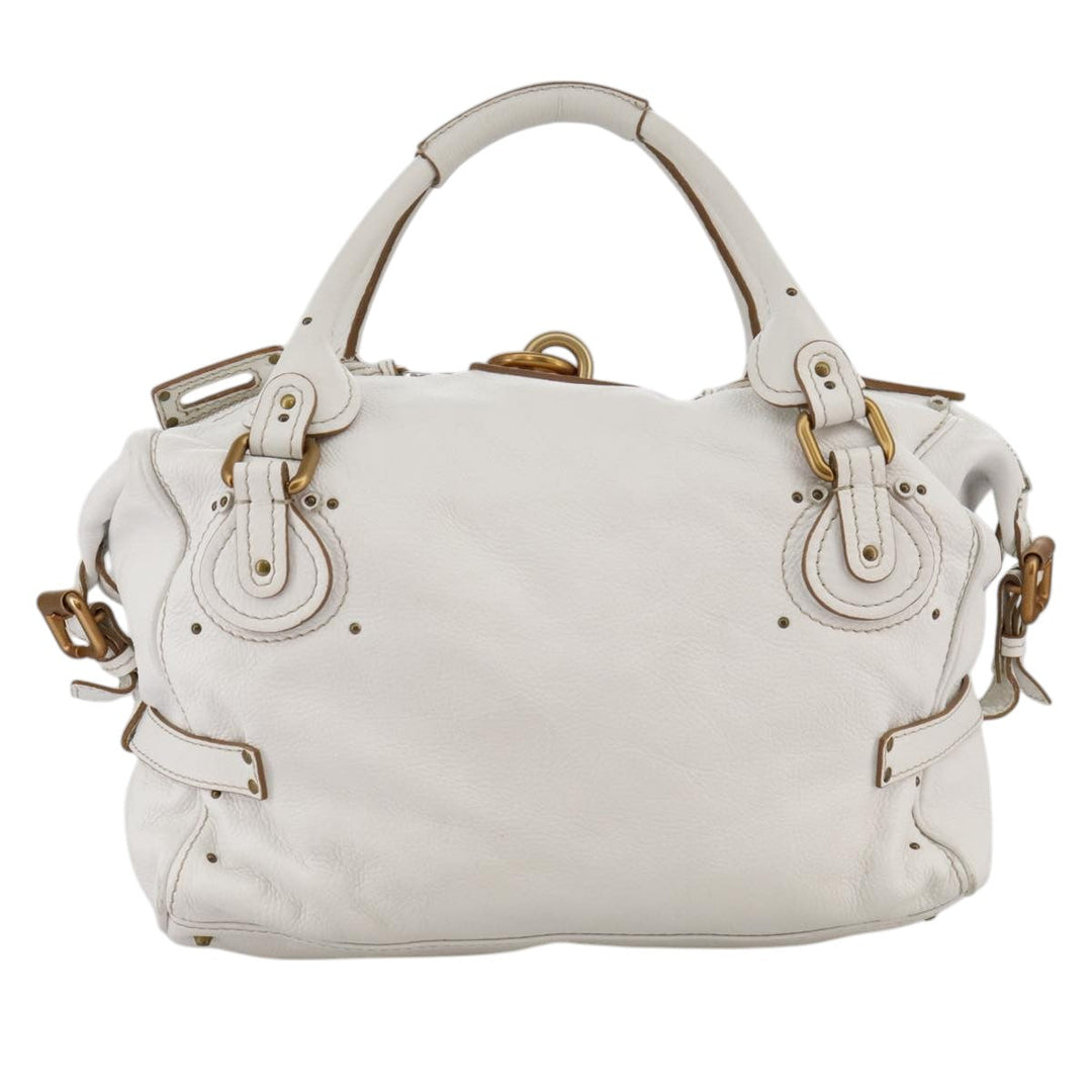 Chloe Paddington Shoulder Bag Leather White Gold Silver 103895