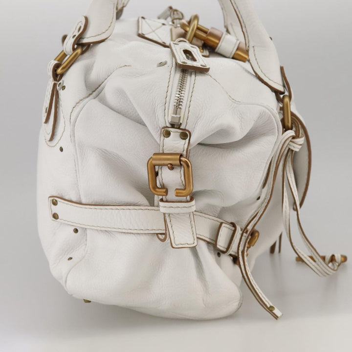 Chloe Paddington Shoulder Bag Leather White Gold Silver 103895