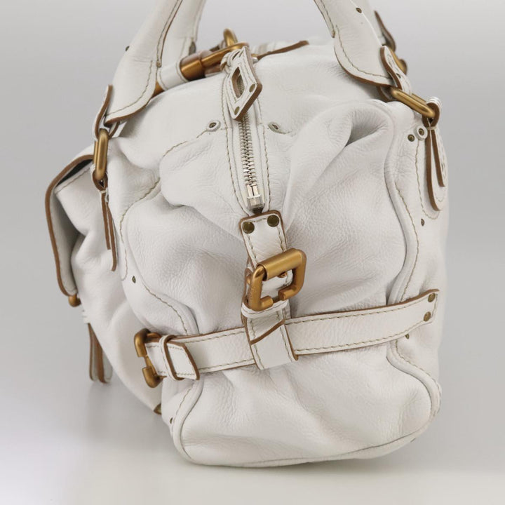 Chloe Paddington Shoulder Bag Leather White Gold Silver 103895