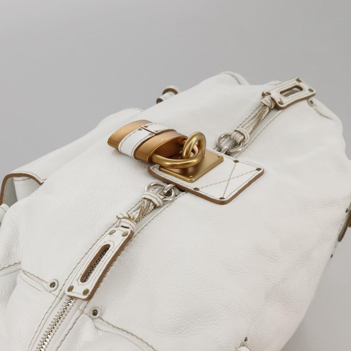 Chloe Paddington Shoulder Bag Leather White Gold Silver 103895