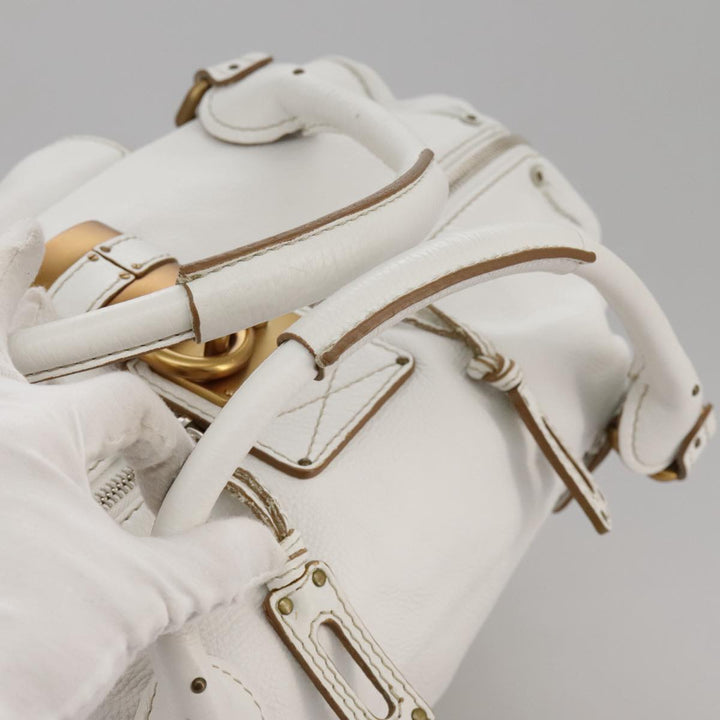 Chloe Paddington Shoulder Bag Leather White Gold Silver 103895