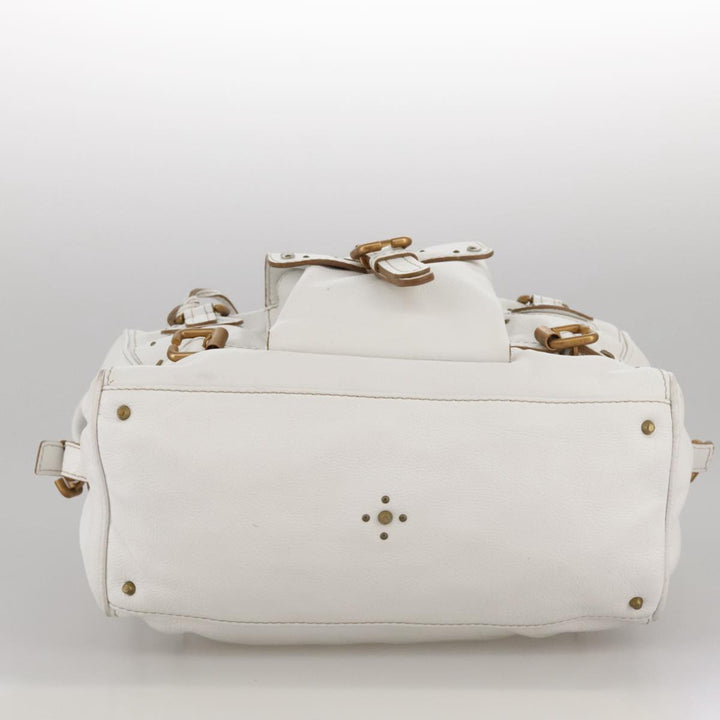 Chloe Paddington Shoulder Bag Leather White Gold Silver 103895