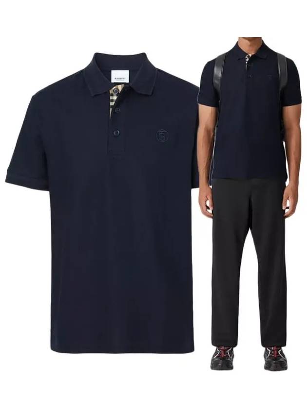 Burberry Men's CHUNKY Monogram motif cotton Polo Shirt navy