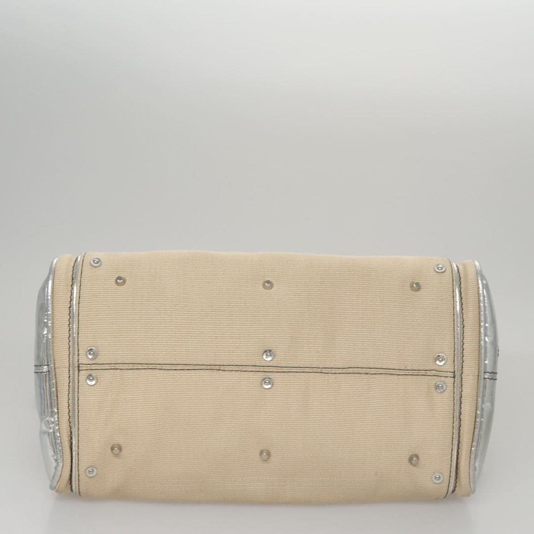 Chloe Paddington Hand Bag Canvas Leather Beige Silver 105762
