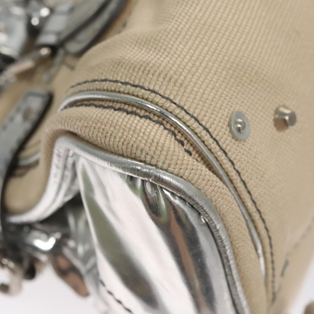 Chloe Paddington Hand Bag Canvas Leather Beige Silver 105762