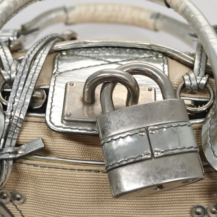 Chloe Paddington Hand Bag Canvas Leather Beige Silver 105762