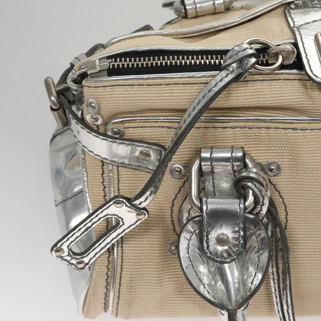 Chloe Paddington Hand Bag Canvas Leather Beige Silver 105762