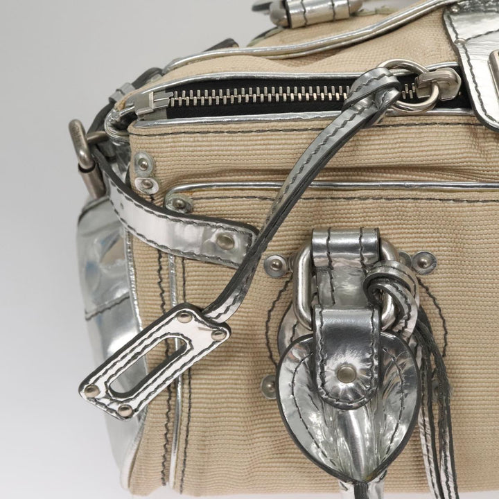 Chloe Paddington Hand Bag Canvas Leather Beige Silver 105762