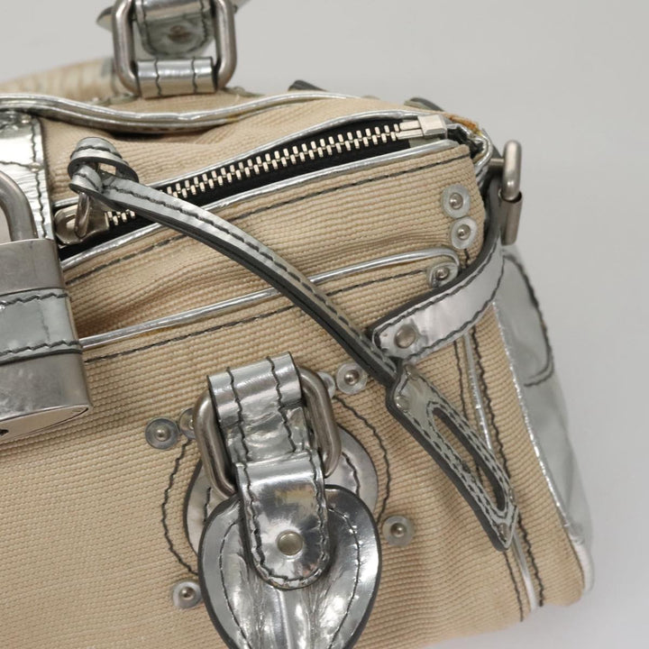Chloe Paddington Hand Bag Canvas Leather Beige Silver 105762