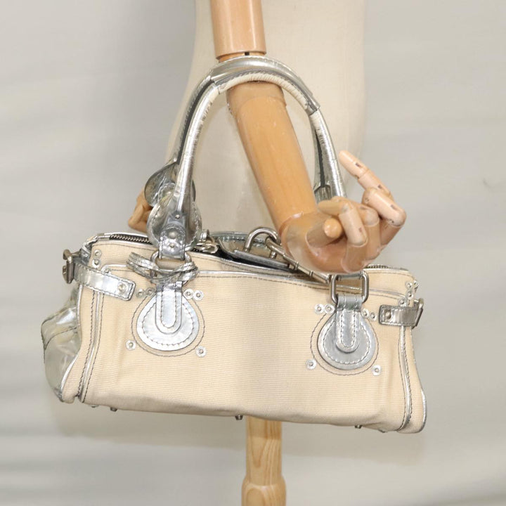 Chloe Paddington Hand Bag Canvas Leather Beige Silver 105762