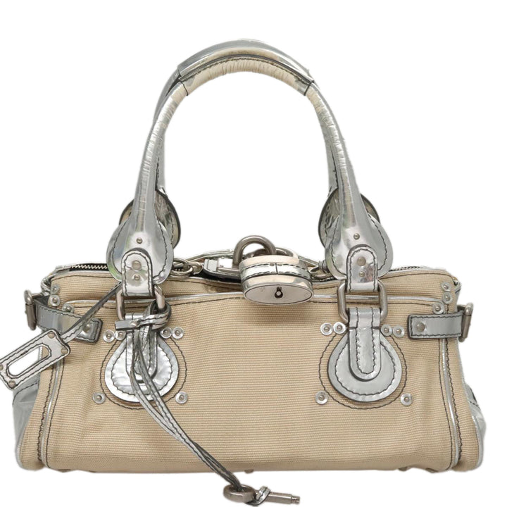 Chloe Paddington Hand Bag Canvas Leather Beige Silver 105762