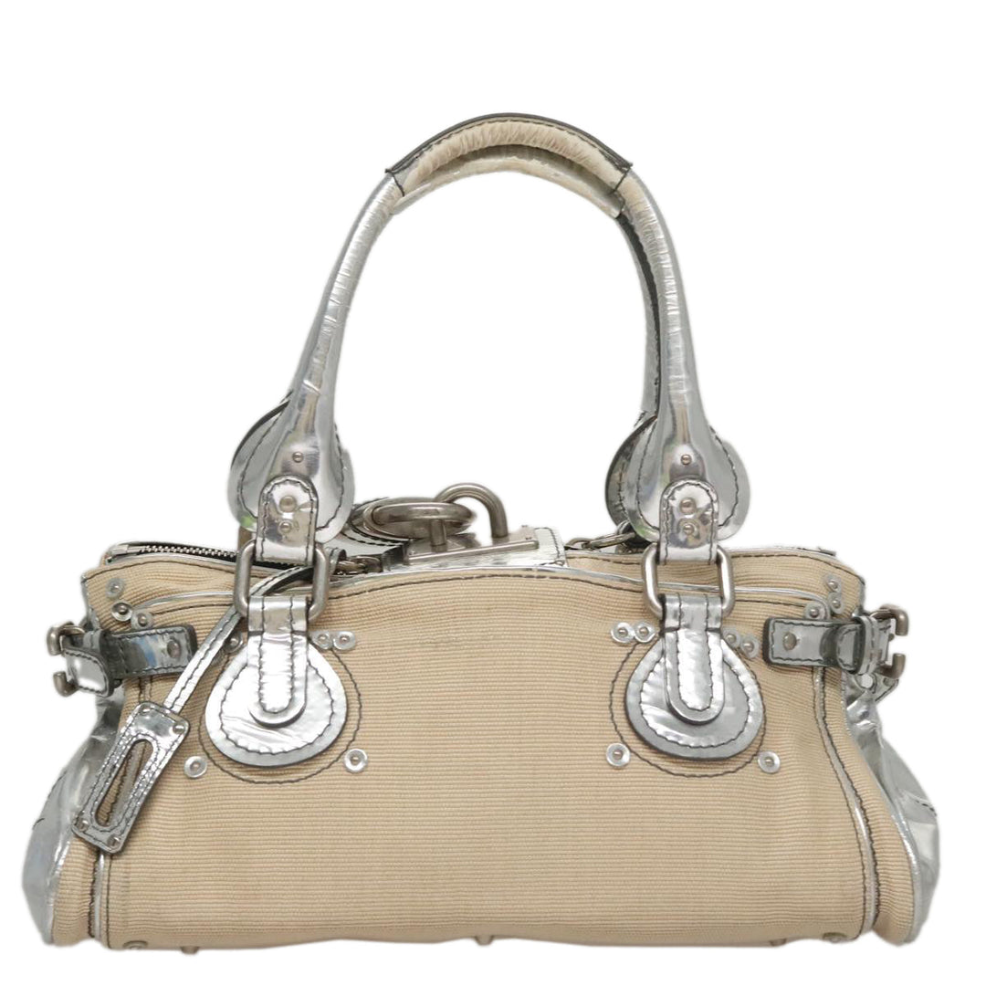 Chloe Paddington Hand Bag Canvas Leather Beige Silver 105762