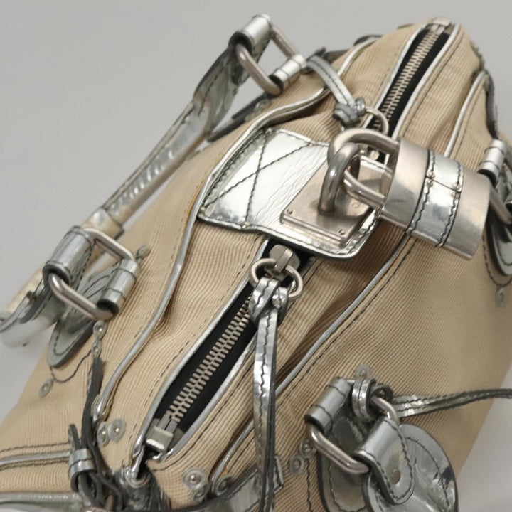 Chloe Paddington Hand Bag Canvas Leather Beige Silver 105762
