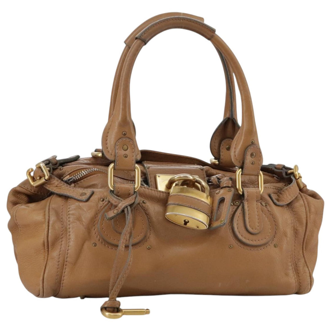 Chloe Paddington Hand Bag Leather Brown Gold Silver 106041