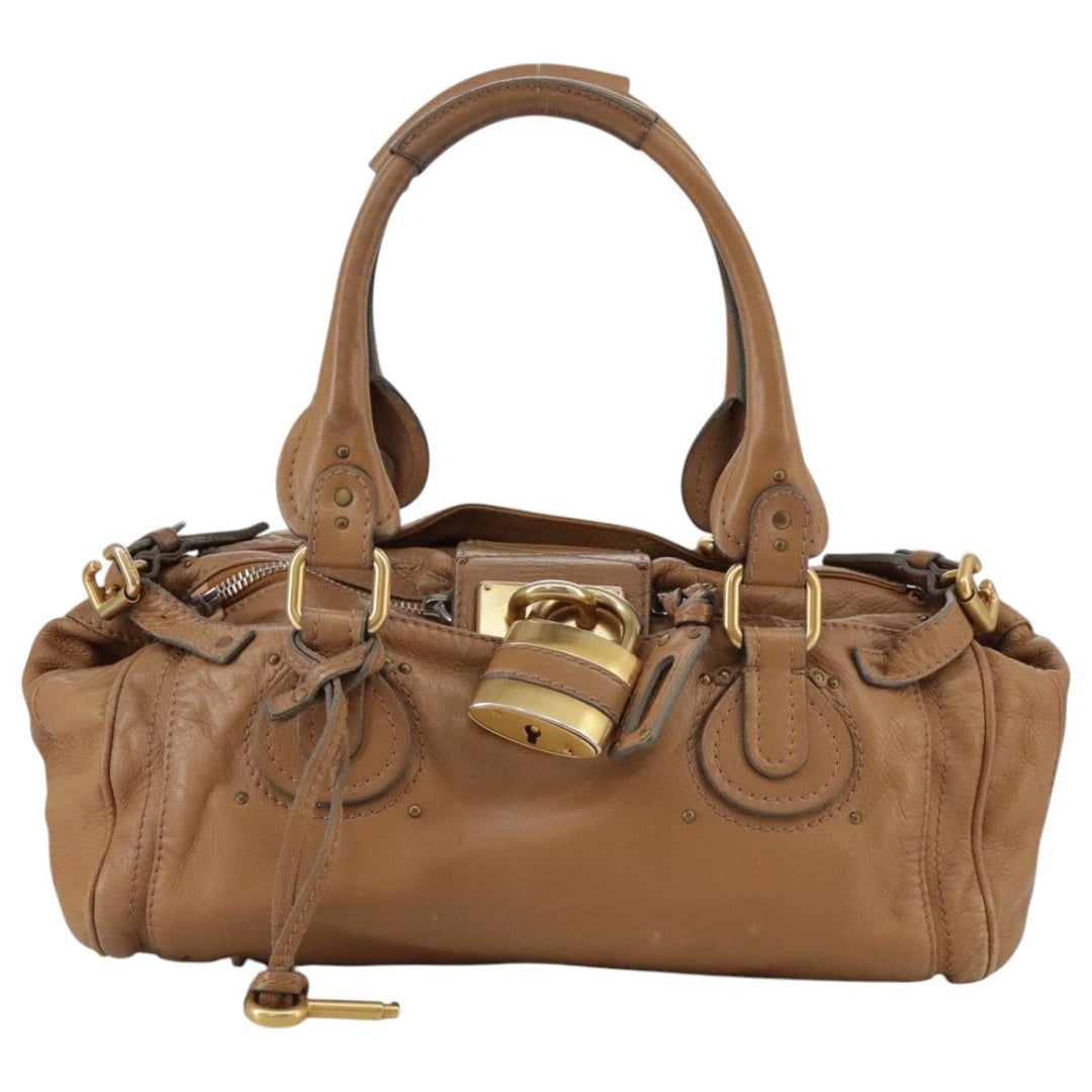 Chloe Paddington Hand Bag Leather Brown Gold Silver 106041