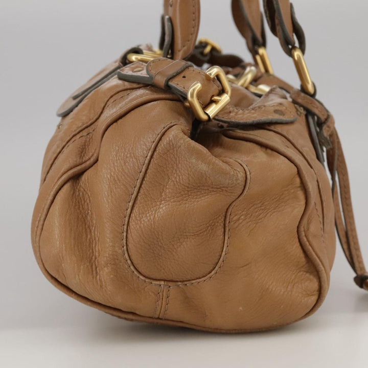 Chloe Paddington Hand Bag Leather Brown Gold Silver 106041