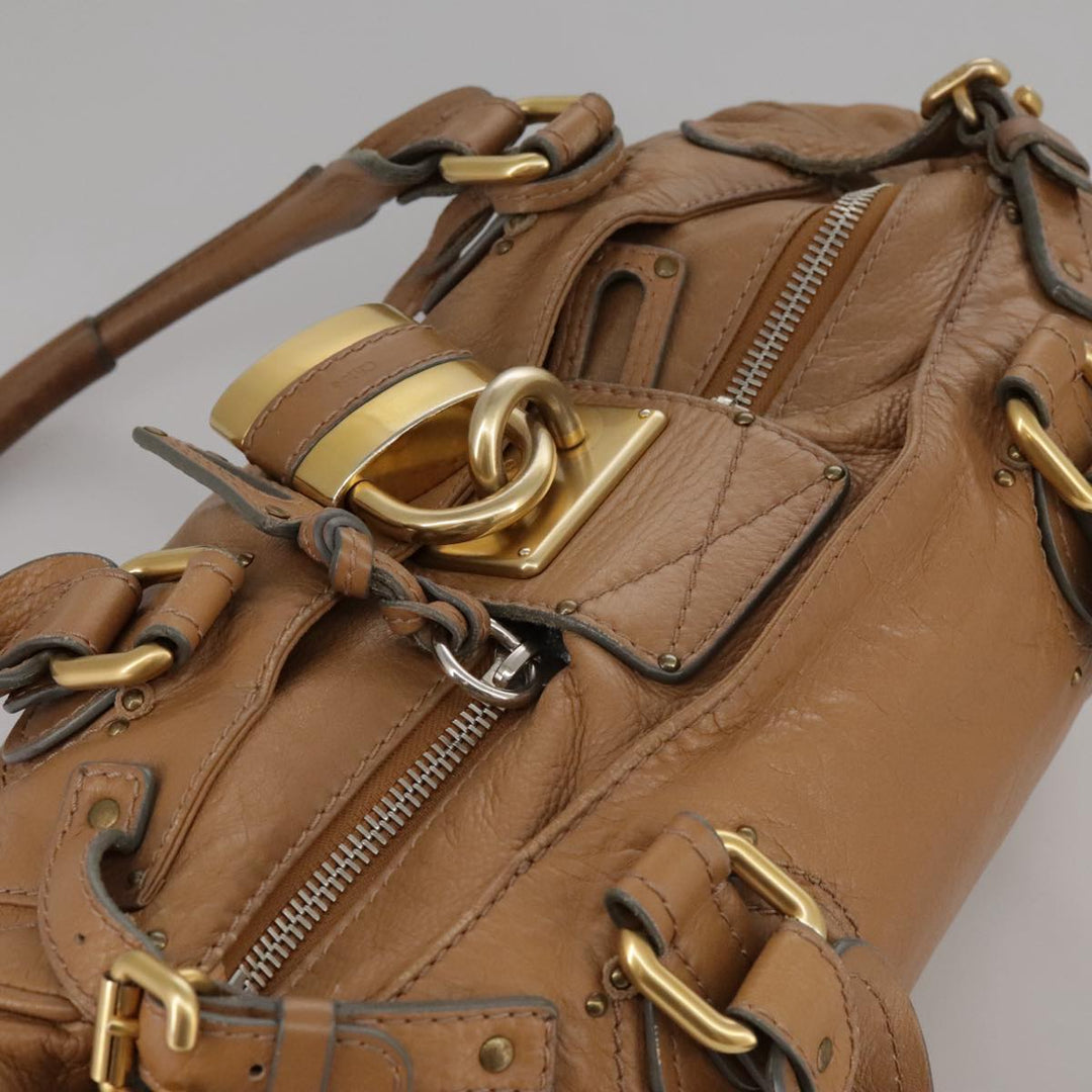 Chloe Paddington Hand Bag Leather Brown Gold Silver 106041