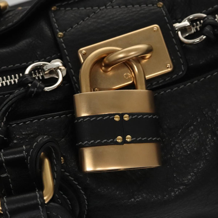 Chloe Paddington Hand Bag Leather Black Gold Silver 106047