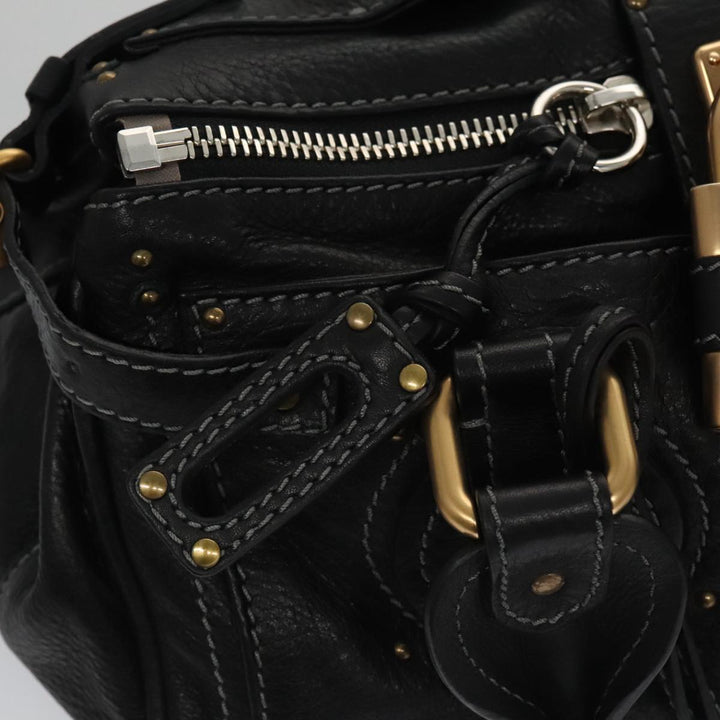 Chloe Paddington Hand Bag Leather Black Gold Silver 106047