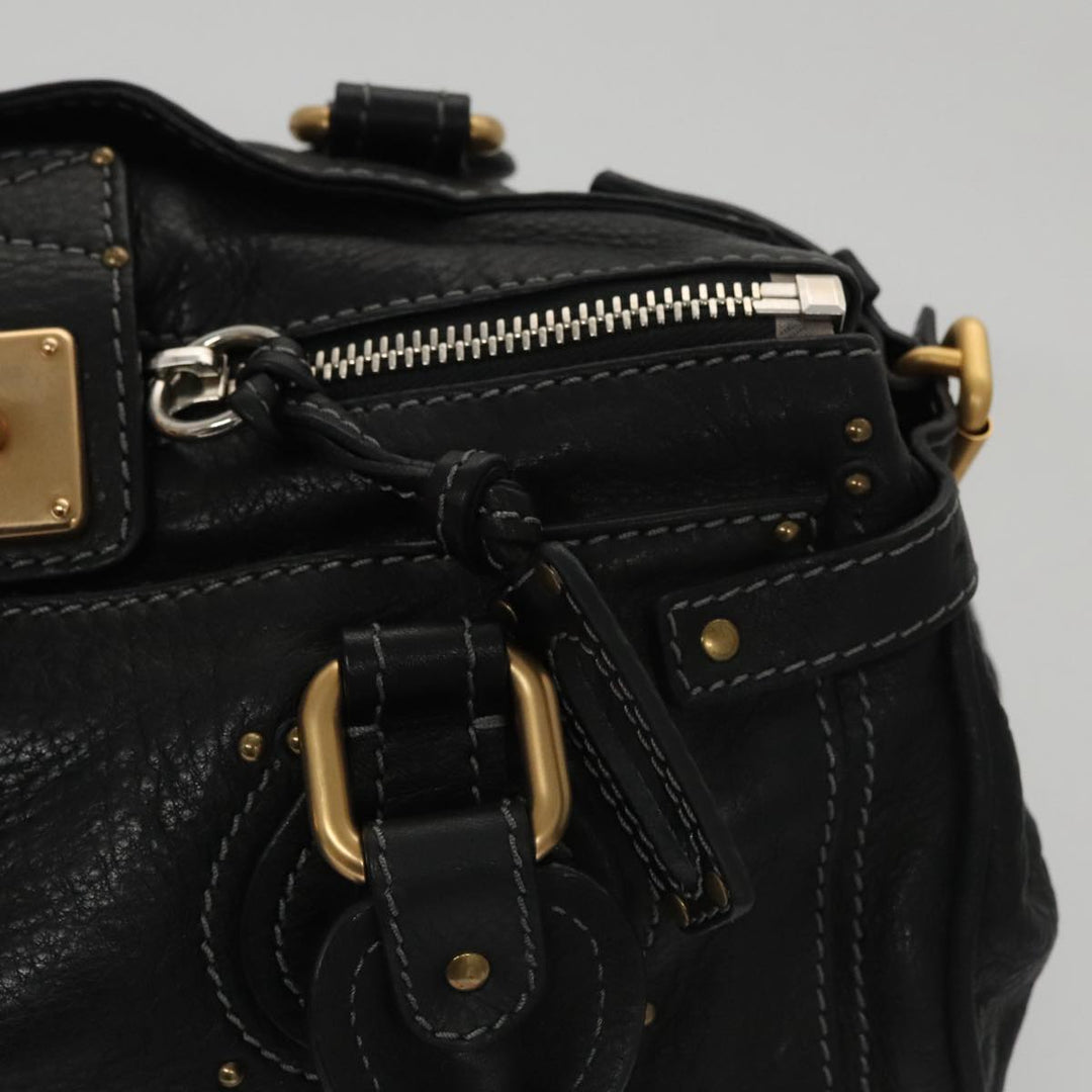 Chloe Paddington Hand Bag Leather Black Gold Silver 106047