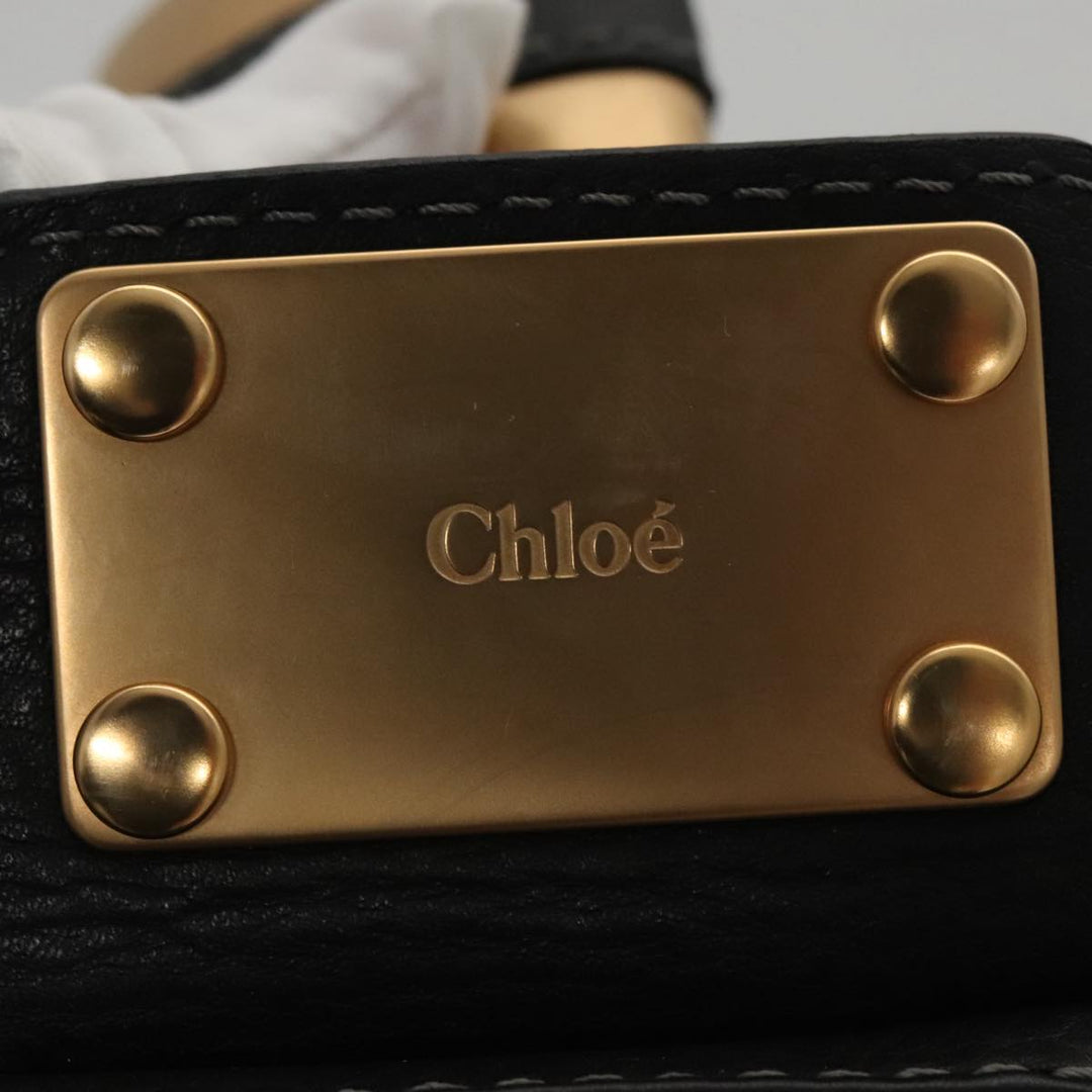 Chloe Paddington Hand Bag Leather Black Gold Silver 106047