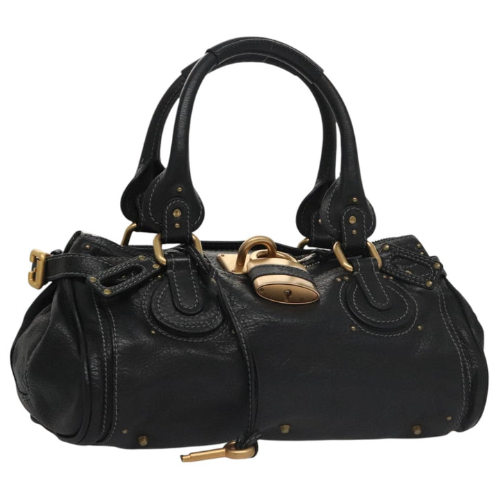 Chloe Paddington Hand Bag Leather Black Gold Silver 106047
