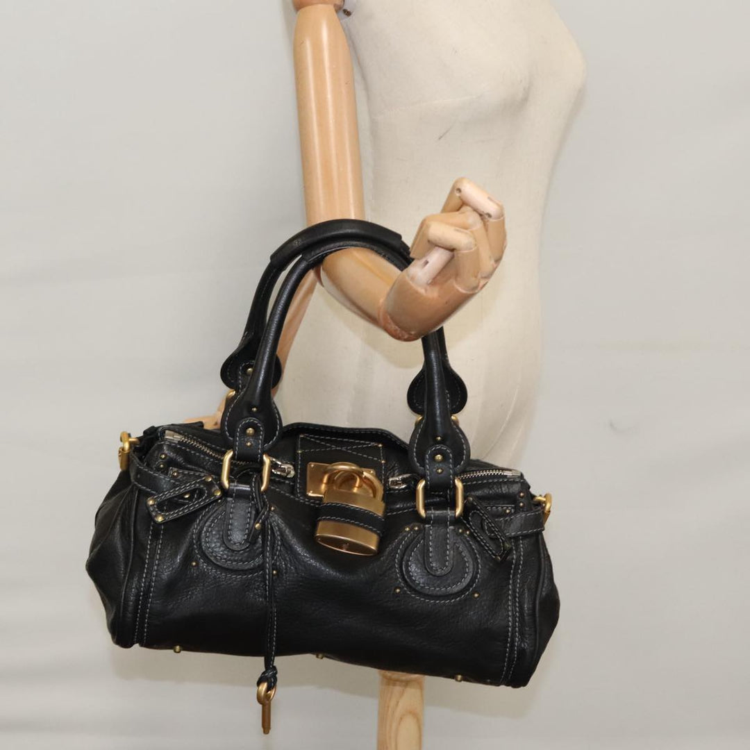 Chloe Paddington Hand Bag Leather Black Gold Silver 106047