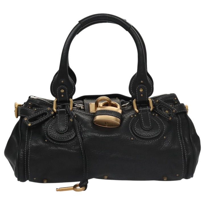 Chloe Paddington Hand Bag Leather Black Gold Silver 106047