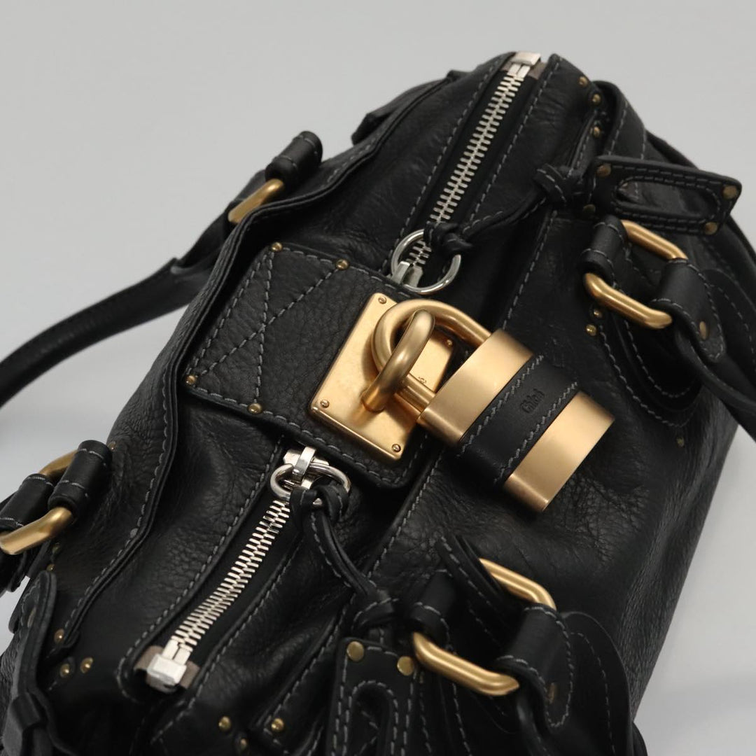 Chloe Paddington Hand Bag Leather Black Gold Silver 106047