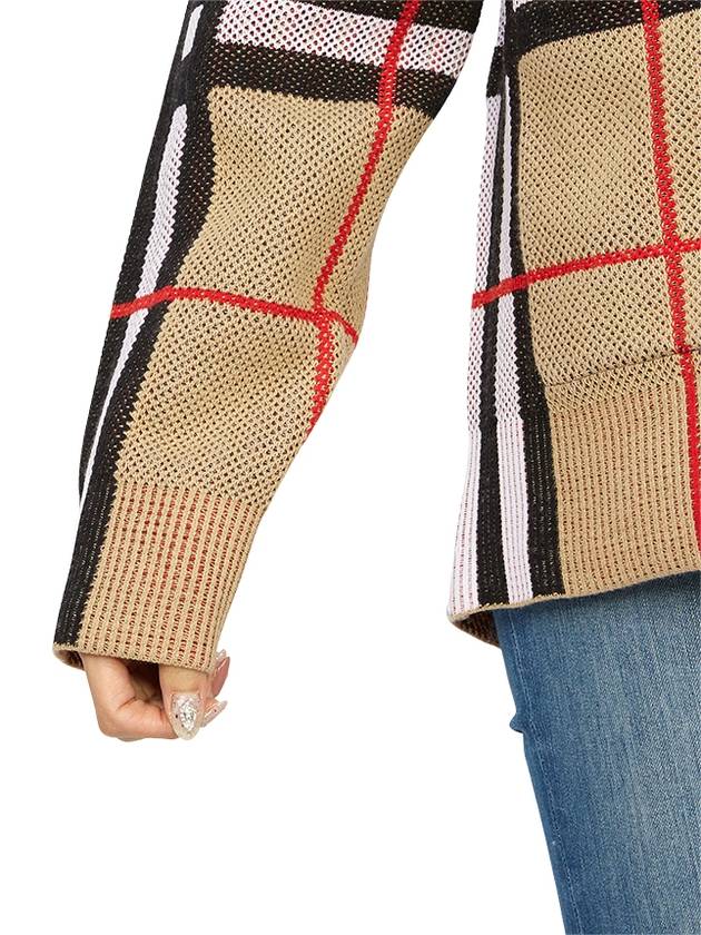 Burberry V-Neck Checked Technical Cotton Cardigan Archive Beige