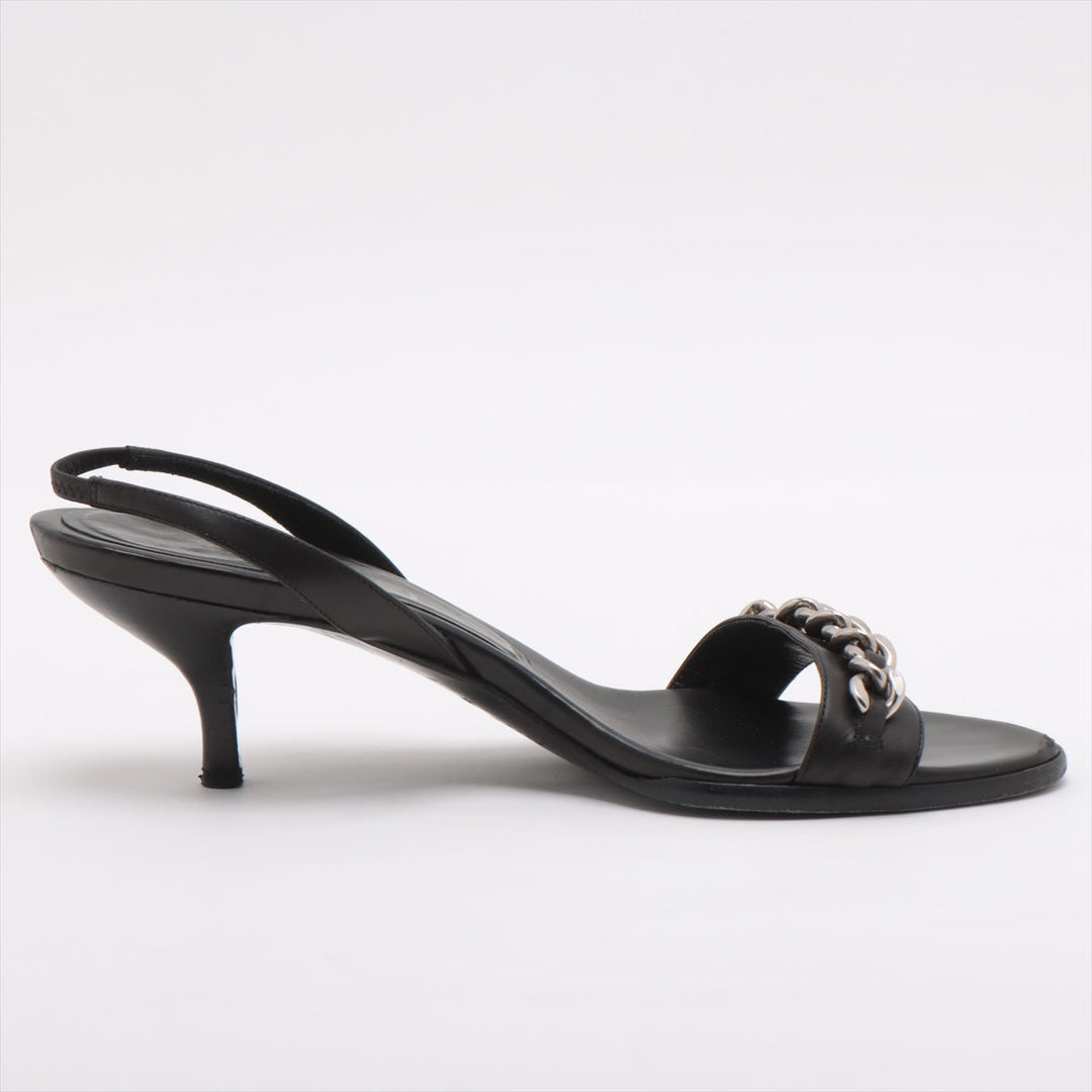 Top Quality Chanel Leather Sandals 36 1/2  Black Chain Slingback