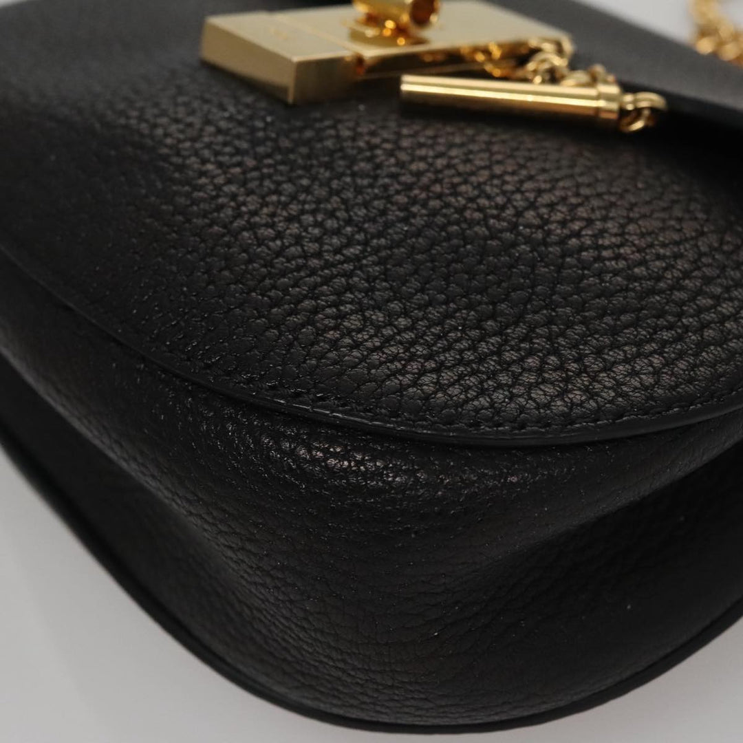 Chloe Chain Shoulder Bag Leather Black Gold 108376