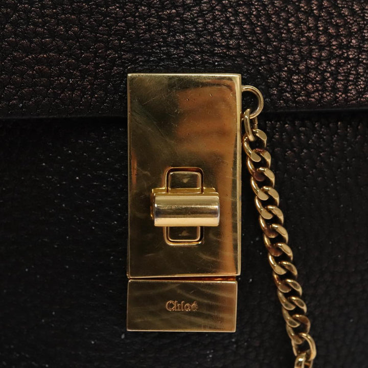 Chloe Chain Shoulder Bag Leather Black Gold 108376
