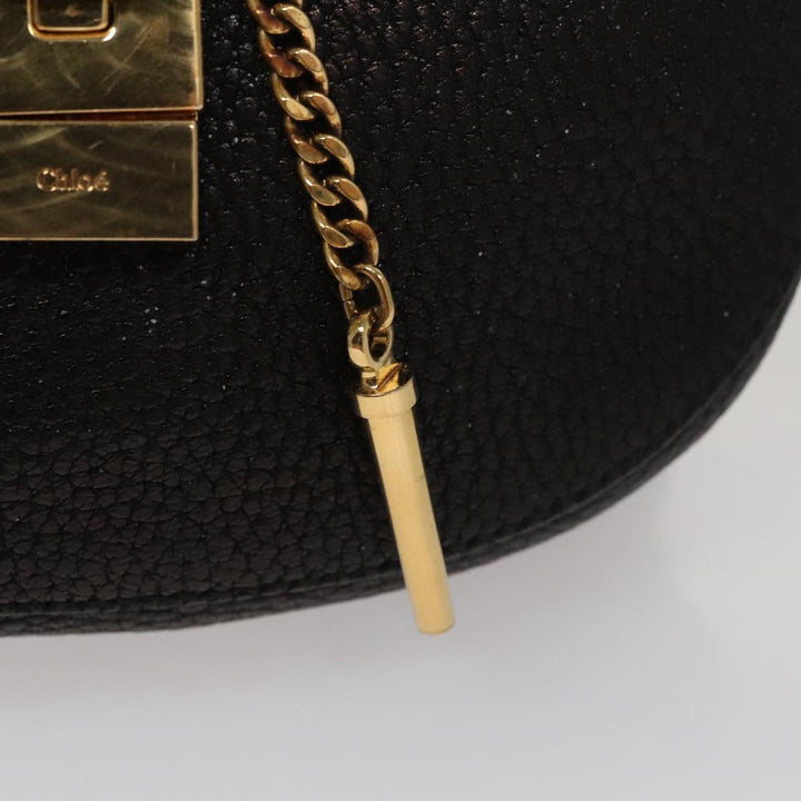 Chloe Chain Shoulder Bag Leather Black Gold 108376