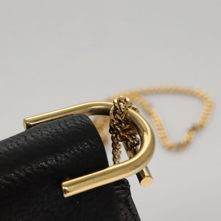 Chloe Chain Shoulder Bag Leather Black Gold 108376