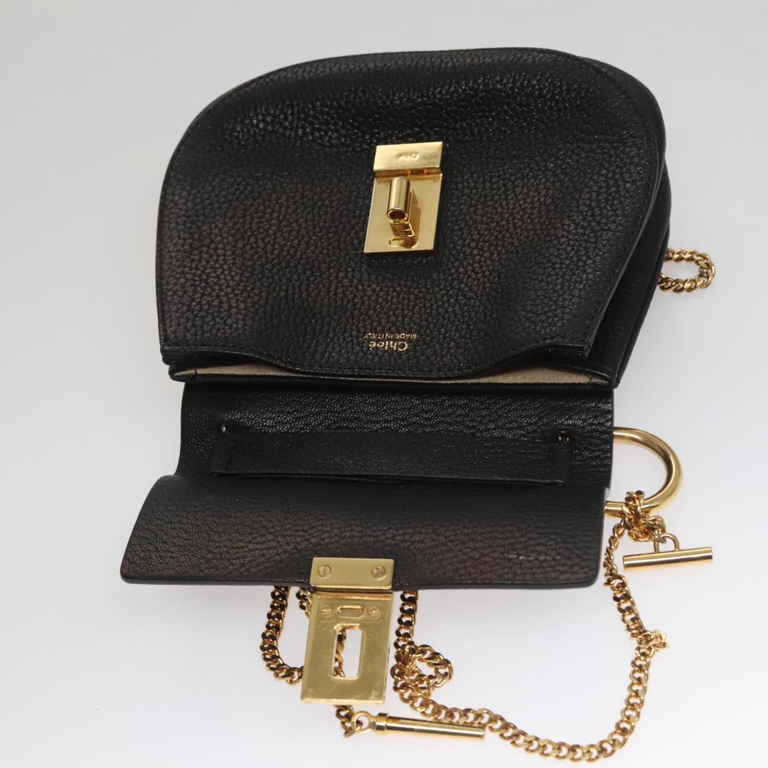 Chloe Chain Shoulder Bag Leather Black Gold 108376